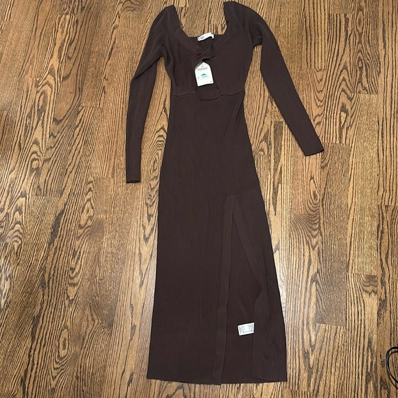 Zara chocolate brown open front dress with slit - Picture 1 of 5